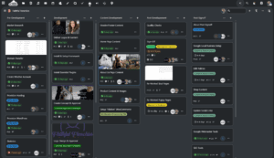 Faithful Frenchies Project Board during web development with client and developers communicating