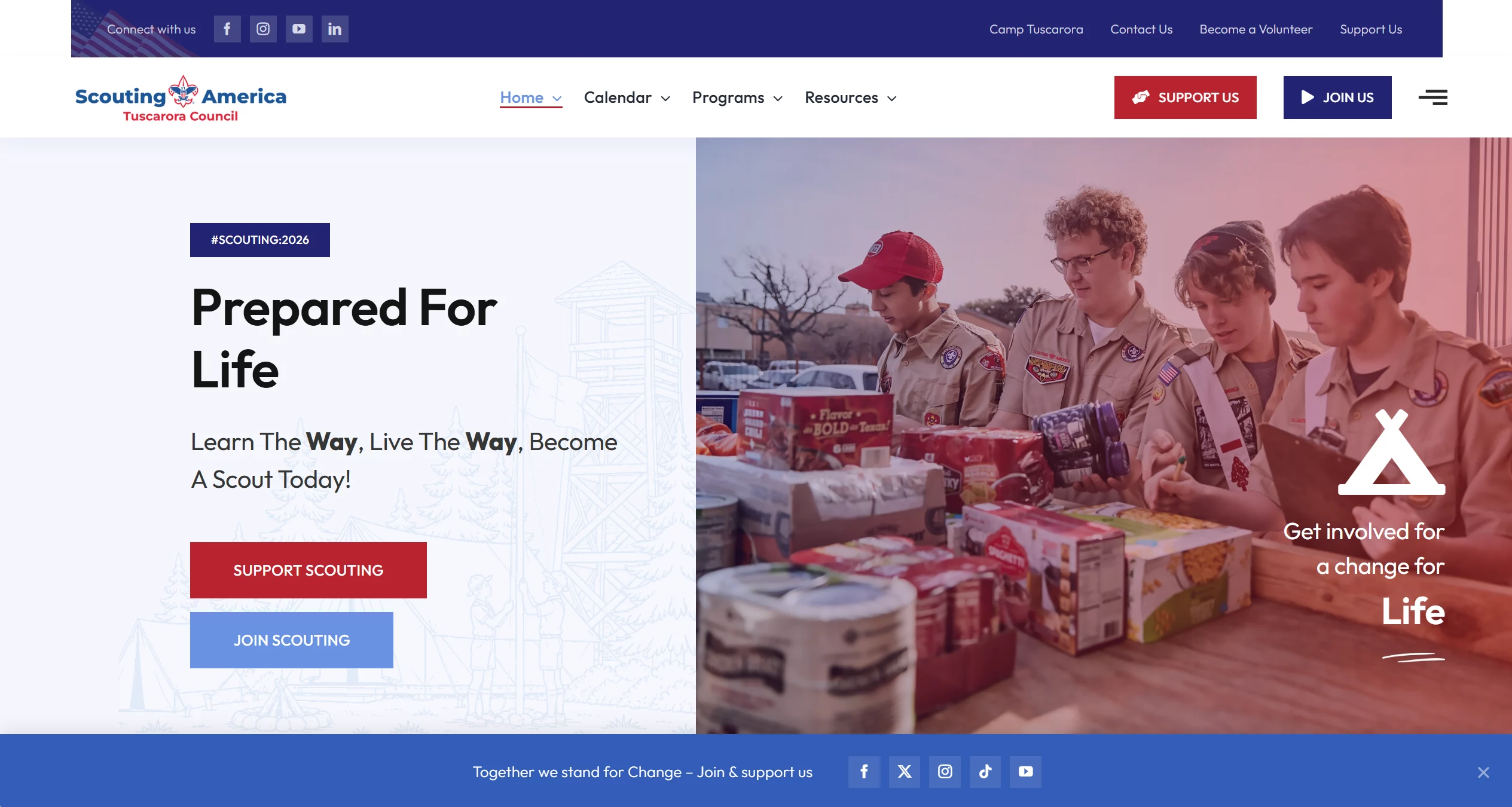 The home page of TuscaroraBSA.org as it appeared when published by Tarheel Media.